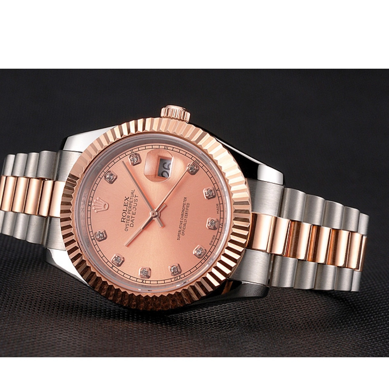 Aaa fake watches Dial Two And Datejust Bezel Stainless Gold Steel Bracelet Rose Case Swiss Rolex Tone 0714